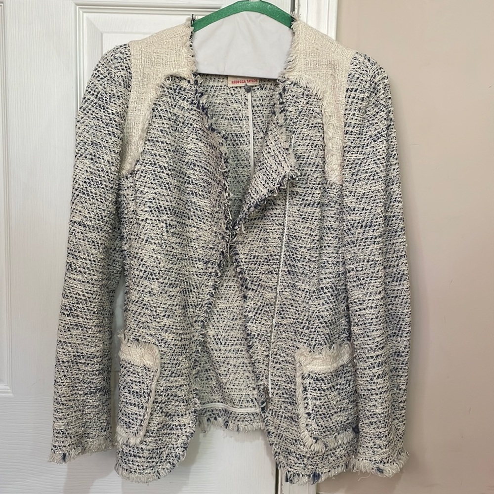Navy and cream tweed jacket from Rebecca Taylor